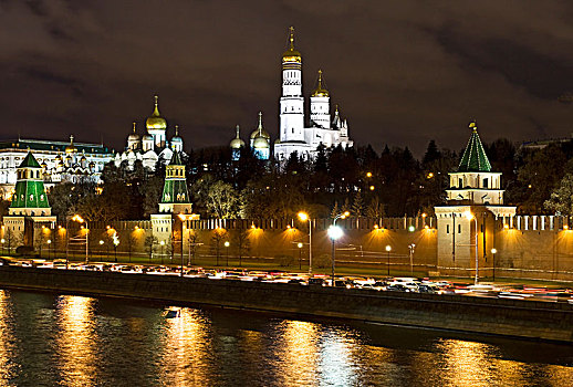 莫斯科,克里姆林宫,大教堂,河,夜晚,俄罗斯,欧洲