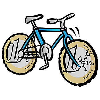 自行车,欧元硬币,轮子