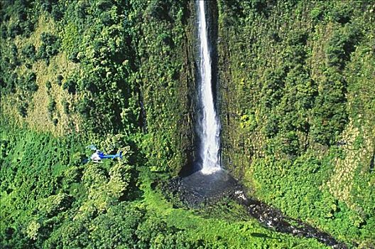 夏威夷,夏威夷大岛,哈玛库亚,远景,大,瀑布,直升飞机,飞行