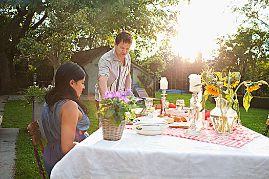情侣,餐饭,花园