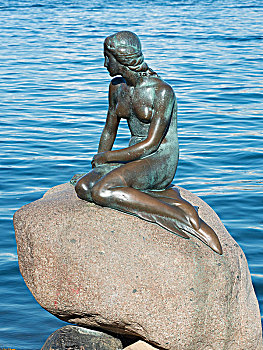 小美人鱼,青铜,雕塑,散步场所,内港,哥本哈根,丹麦,欧洲