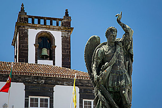 雕塑,仰视,城市,建筑,岛屿,亚速尔群岛,葡萄牙