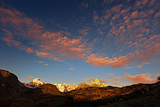 山,菲茨罗伊,早晨,亮光,巴塔哥尼亚,安第斯山,阿根廷,南美