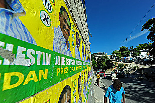 haiti,port,au,prince,political,campaign,advertisement,of,jude,celestin,in,city,center
