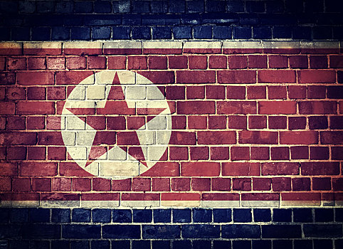 低劣,朝鲜国旗,砖墙