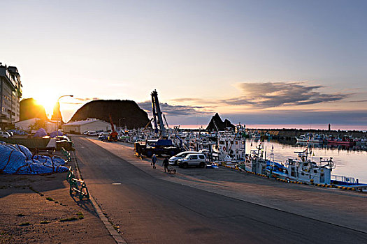 码头,拥挤,船,日本,北海道,日出