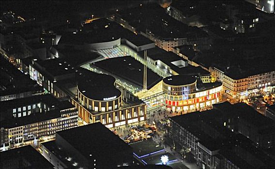 航拍,夜晚,市中心,论坛,杜伊斯堡,购物中心,鲁尔区,北莱茵威斯特伐利亚,德国,欧洲
