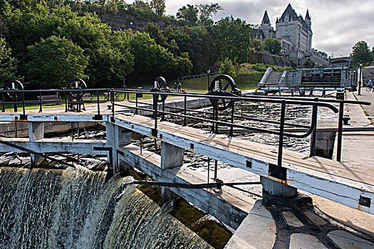 坝,里多运河,国会大厦,背景,国会山,渥太华,安大略省,加拿大