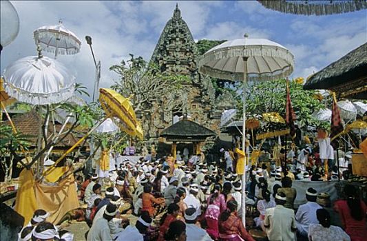 印度尼西亚,巴厘岛,印度教,典礼,准备,宴会,皇冠,坐,伞