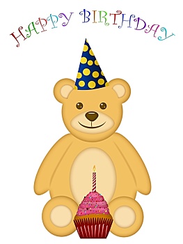 生日,泰迪熊,派对帽,杯形蛋糕