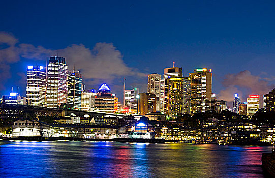 彩色,黎明,夜景,天际线,办公室,悉尼,澳大利亚,新南威尔士