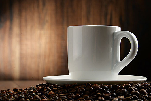 构图,白色,杯子,咖啡豆