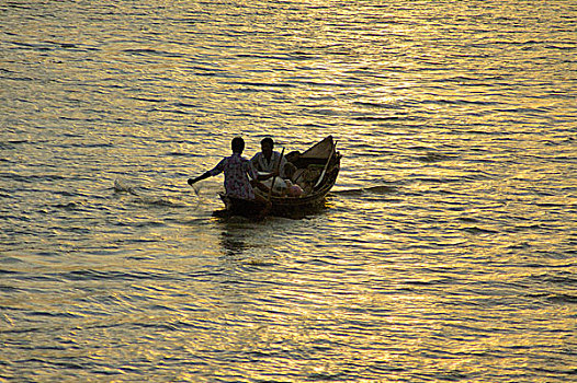 渔船,河,孟加拉,十月,2007年