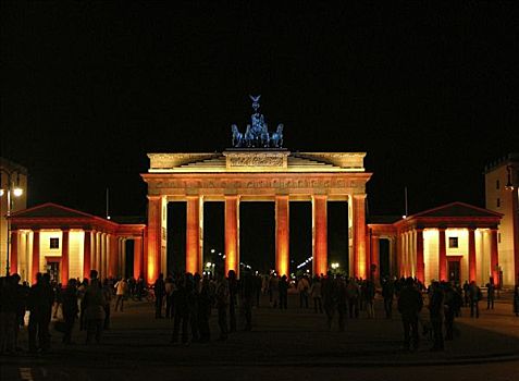 红色,照亮,夜晚,柏林,勃兰登堡门,德国,欧洲