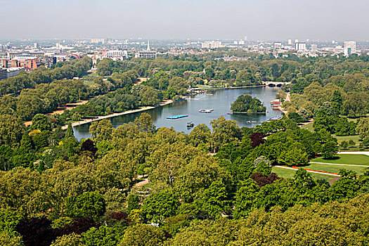 俯视图,蜿蜒,湖,中间,海德公园,伦敦,英国