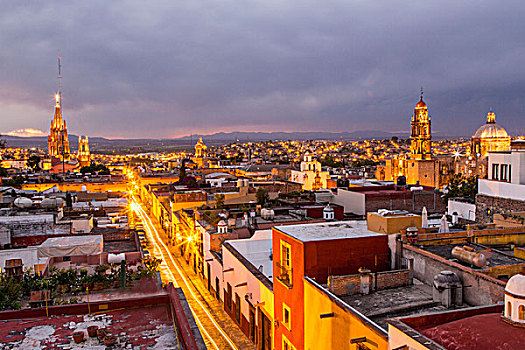 俯视,街道,黄昏,地区,圣米格尔,墨西哥