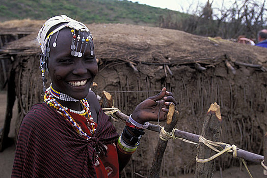 坦桑尼亚,靠近,恩戈罗恩戈罗火山口,马萨伊,乡村,年轻,女人,肖像