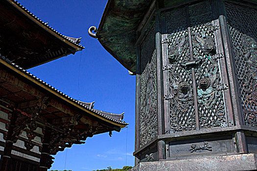 错综复杂,金属,灯笼,入口,庙宇,家,大佛,雕塑,奈良,日本