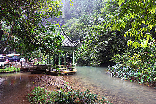 广西南宁通灵大峡谷植物暗河,米瀑布和奇特瀑布