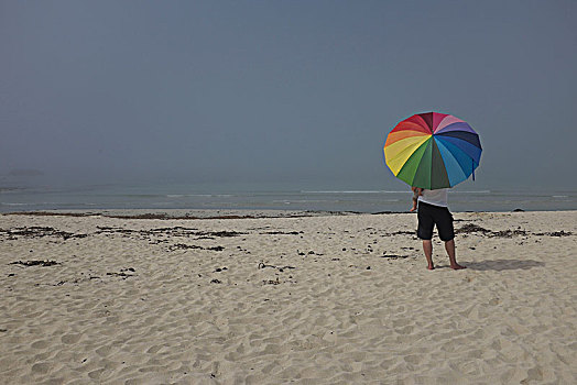 男人,色彩,伞,海滩