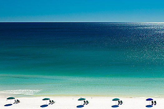 沙滩伞,折叠躺椅,海滩,佛罗里达,美国
