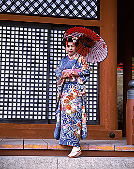 日本,传统服装,女人,穿,和服