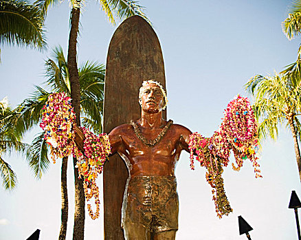雕塑,威基基海滩,瓦胡岛,夏威夷,美国