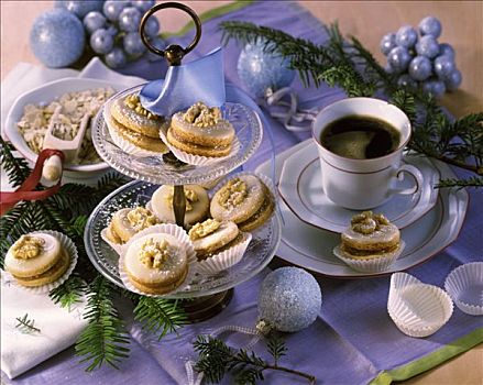 胡桃,饼干,燕麦片,圣诞节,咖啡