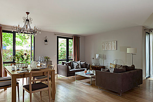 现代,室内,餐桌,褐色,沙发,休闲沙发,区域