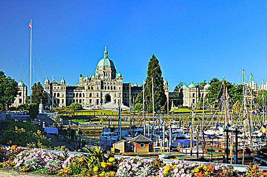 花坛,内港,国会大厦,维多利亚,温哥华岛,不列颠哥伦比亚省,加拿大