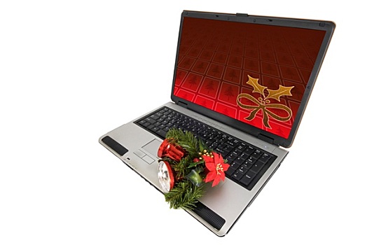 笔记本电脑,圣诞季节,隔绝,白色背景