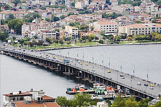 俯拍,桥,上方,河,博斯普鲁斯海峡,伊斯坦布尔,土耳其