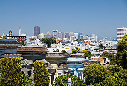 市区,旧金山,维多利亚式房屋,正面,加利福尼亚,美国