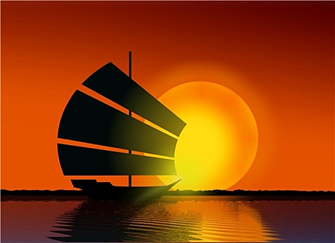 船,航行,海上,日落