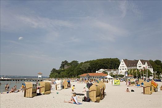 度假者,折叠躺椅,沙滩,弗伦斯堡,峡湾,波罗的海,石荷州,德国,欧洲