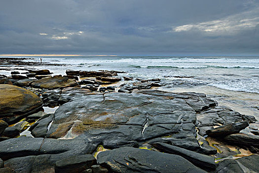 石头,海岸,早晨,国王,海滩,阳光,昆士兰,澳大利亚