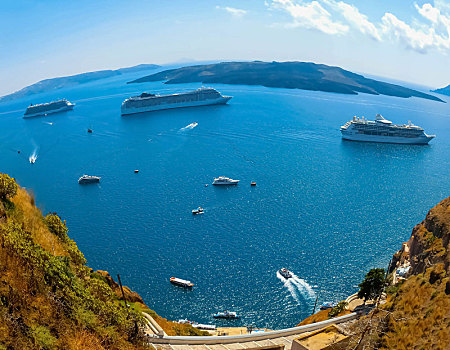 锡拉岛,希腊,美女,风景,码头
