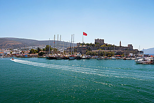船,港口,土耳其,旗帜,博德鲁姆