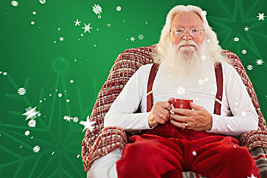 圣诞老人,坐,扶手椅,拿着,大杯