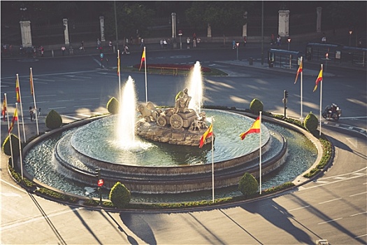 航拍,西贝里斯广场喷泉,西贝列斯广场,马德里,美女,夏天,西班牙