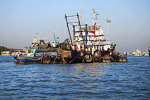 渔民,围绕,船,进口,鱼,河,孟加拉,十二月,2007年
