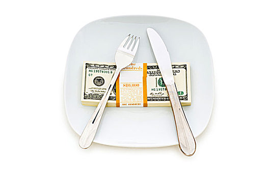 金融,概念,吃饭,钱,隔绝,白色背景