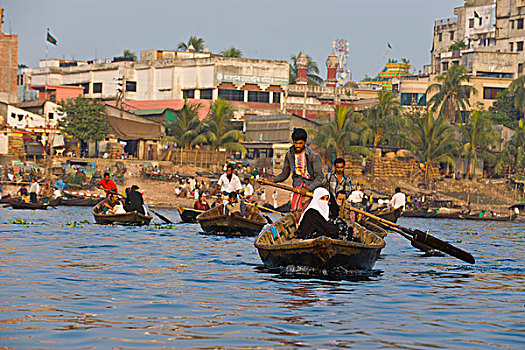 划船,河,出租车,忙碌,港口,达卡,孟加拉,亚洲