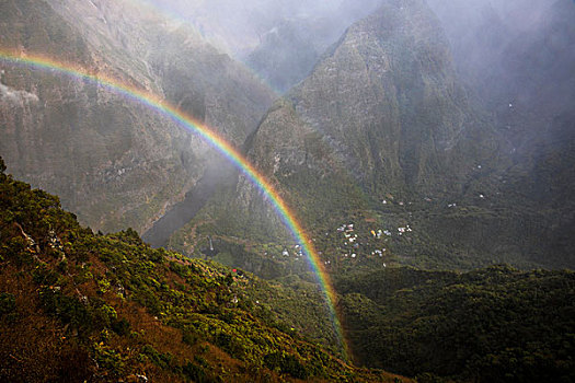 山景,雾气,彩虹,留尼汪岛