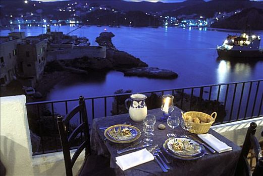 意大利,岛屿,夜晚,桌子,平台,海边
