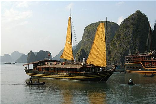传统,帆船,航行,下龙湾,越南