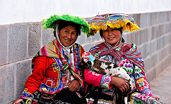 两个,秘鲁人,女人,传统服装,库斯科,秘鲁,南美