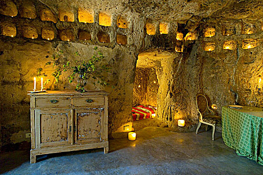 切,石墙,生活空间,洞穴,茶烛