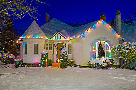 房子,圣诞灯光,温哥华,不列颠哥伦比亚省,加拿大
