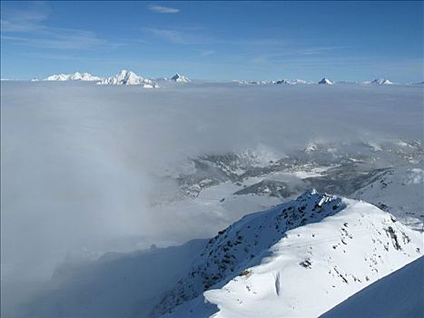 海洋,雾,上方,湖,恩加丁,瑞士